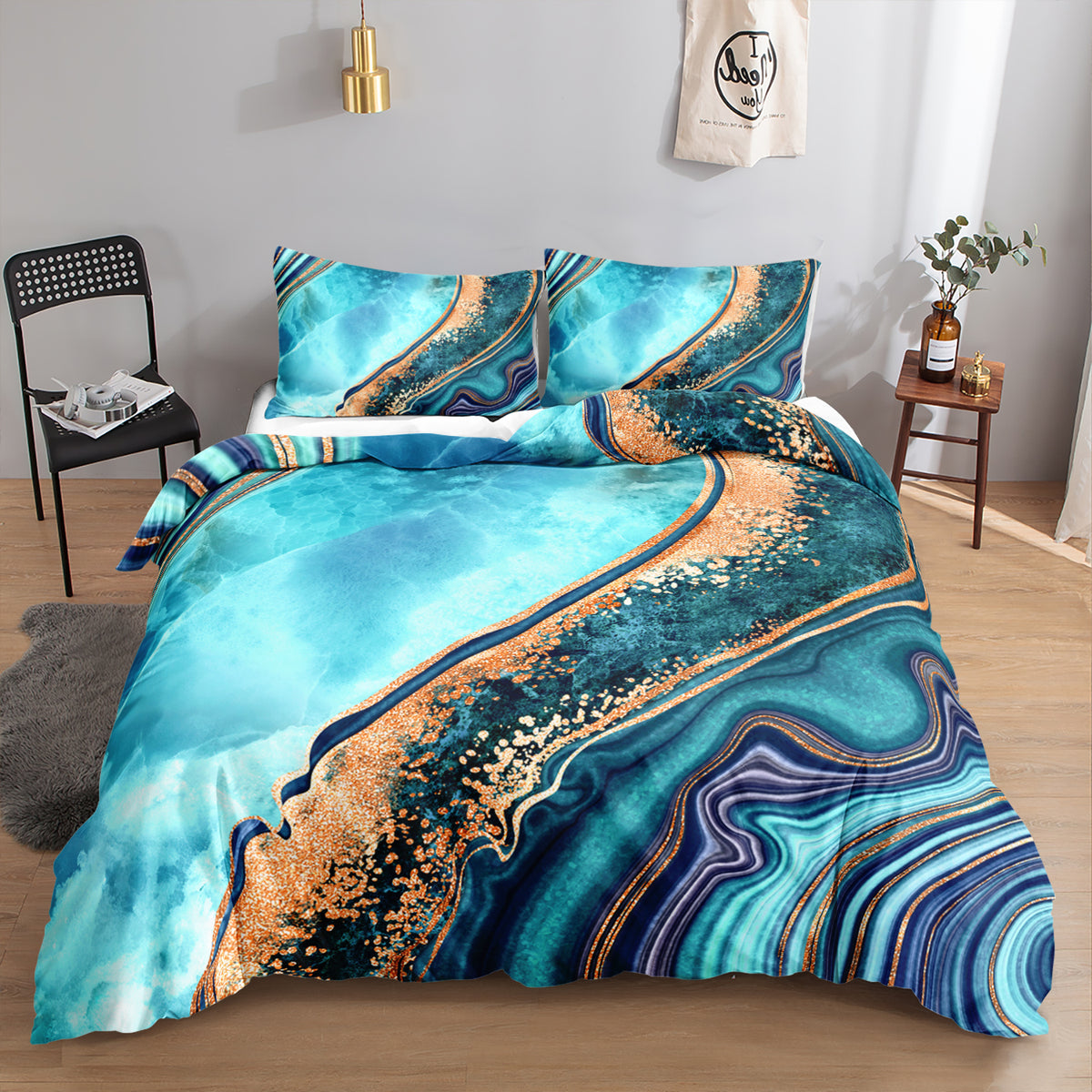 Turquoise Copper Agate Marble quilt cover set