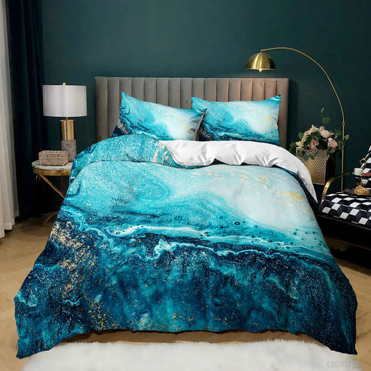 Turquoise Ocean Wave Marble quilt cover set