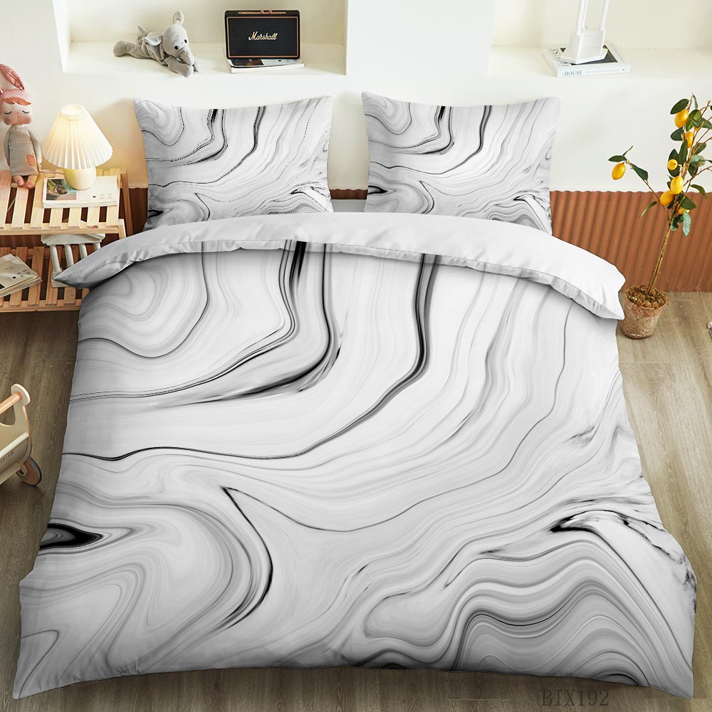 White and Grey Swirl Marble quilt cover set