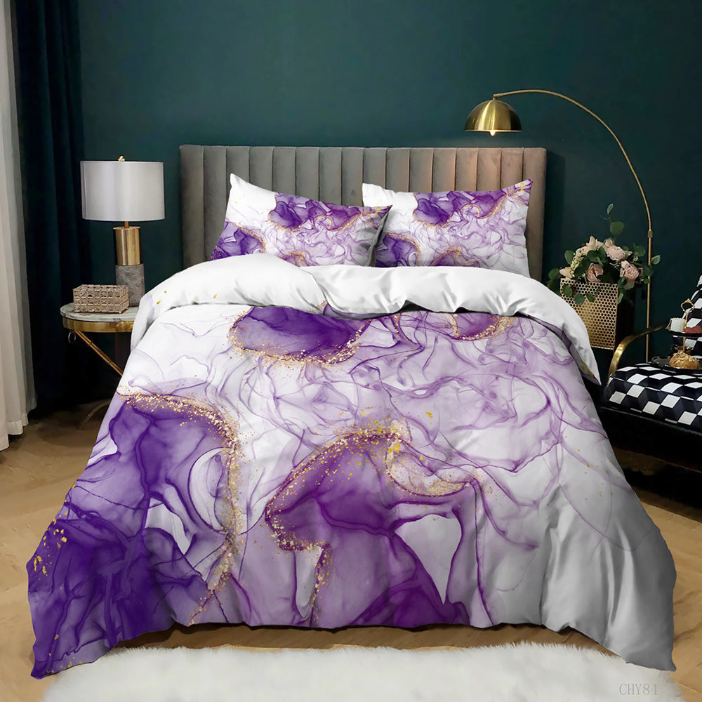 White and Purple Watercolour Marble quilt cover set