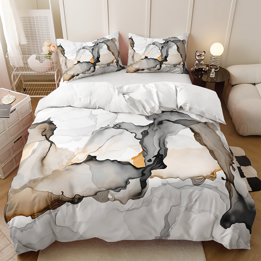 White Grey and Gold Smoke Marble quilt cover set