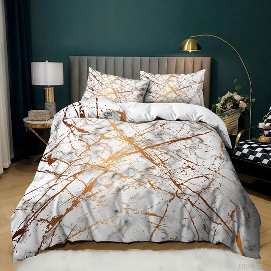White Rose Gold Vein Marble quilt cover set